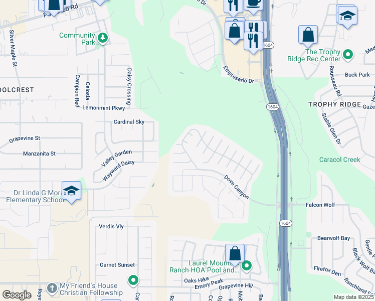 map of restaurants, bars, coffee shops, grocery stores, and more near 910 Meadow Lark in San Antonio