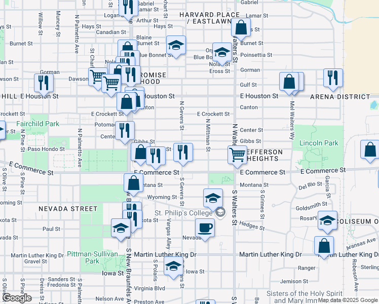 map of restaurants, bars, coffee shops, grocery stores, and more near 1230 Paso Hondo in San Antonio