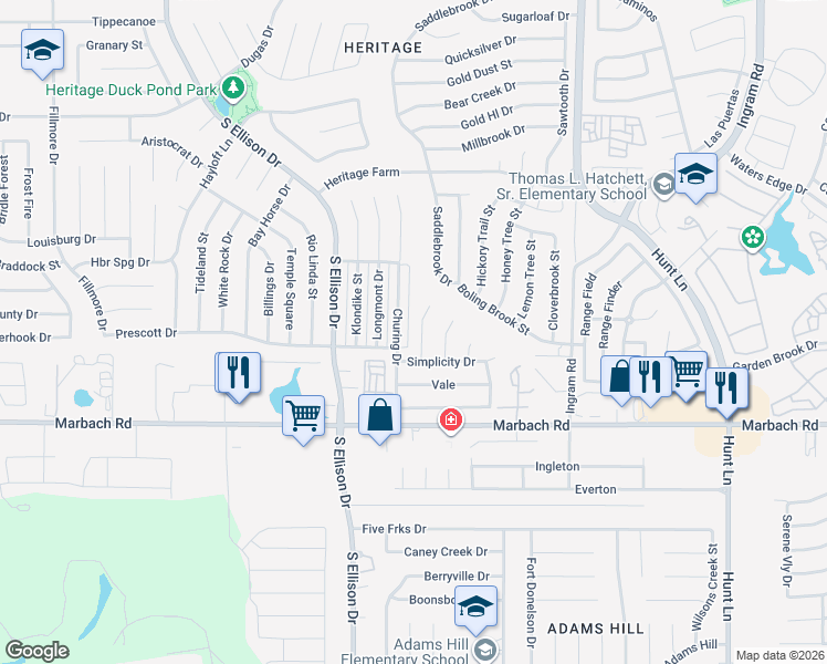 map of restaurants, bars, coffee shops, grocery stores, and more near 1325 Churing Drive in San Antonio