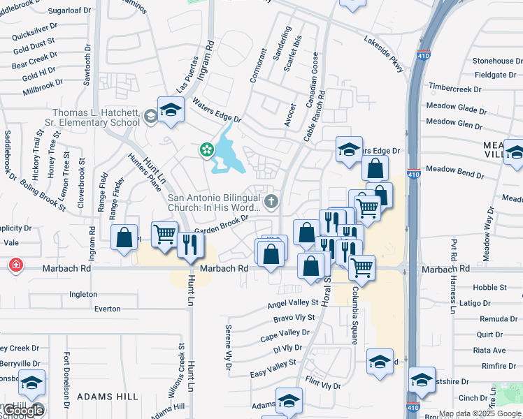 map of restaurants, bars, coffee shops, grocery stores, and more near 1302 Garden Dusk in San Antonio