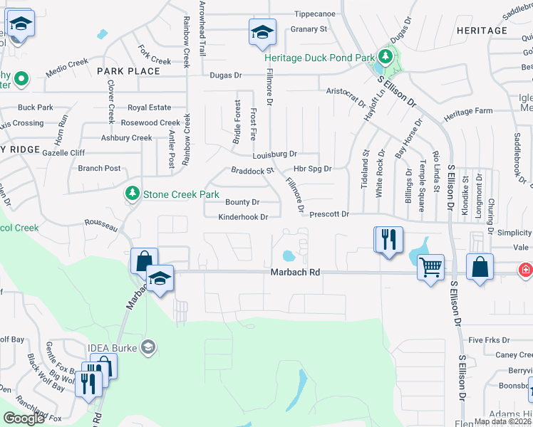 map of restaurants, bars, coffee shops, grocery stores, and more near 10515 Kinderhook Drive in San Antonio
