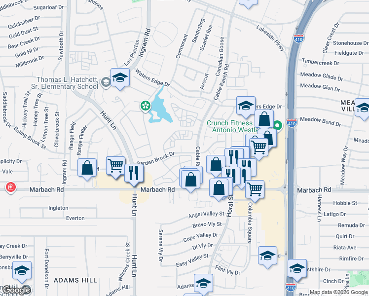 map of restaurants, bars, coffee shops, grocery stores, and more near 1302 Garden Dusk in San Antonio