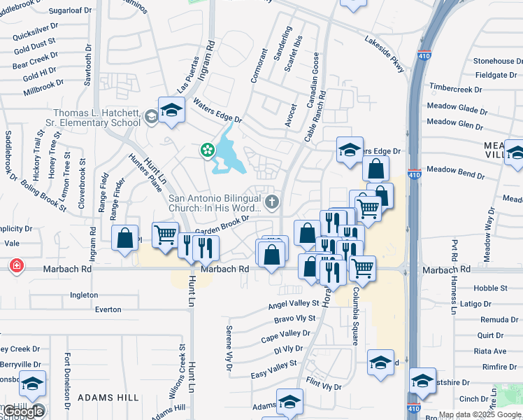 map of restaurants, bars, coffee shops, grocery stores, and more near 1302 Garden Dusk in San Antonio