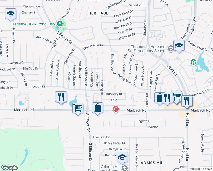 map of restaurants, bars, coffee shops, grocery stores, and more near 1331 Bayou Drive in San Antonio