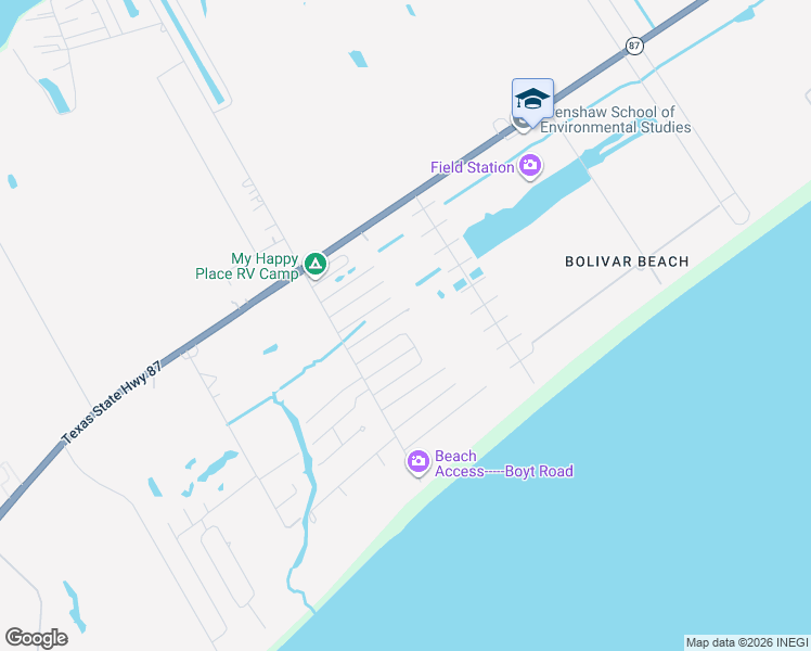 map of restaurants, bars, coffee shops, grocery stores, and more near 161 North Mae Circle in Bolivar Peninsula