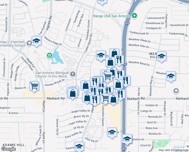 map of restaurants, bars, coffee shops, grocery stores, and more near 1503 Horal Dr in San Antonio