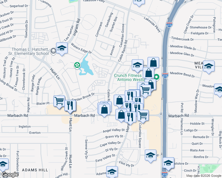 map of restaurants, bars, coffee shops, grocery stores, and more near 1327 Autumn Moon in San Antonio