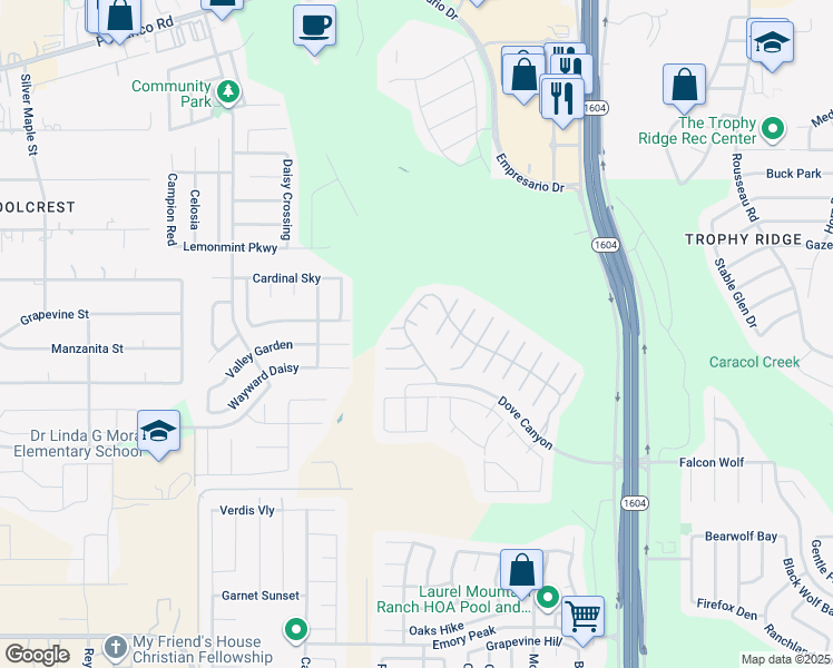 map of restaurants, bars, coffee shops, grocery stores, and more near 910 Meadow Lark in San Antonio