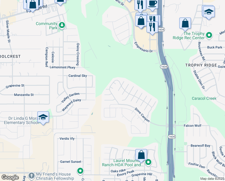 map of restaurants, bars, coffee shops, grocery stores, and more near 910 Meadow Lark in San Antonio