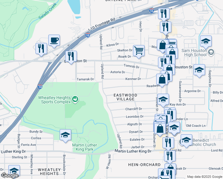 map of restaurants, bars, coffee shops, grocery stores, and more near 379 Longview Drive in San Antonio