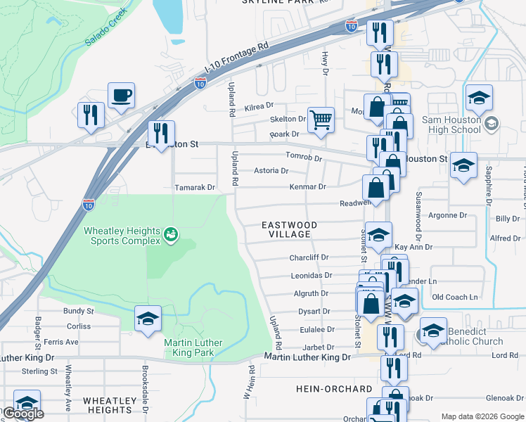 map of restaurants, bars, coffee shops, grocery stores, and more near 379 Longview Drive in San Antonio