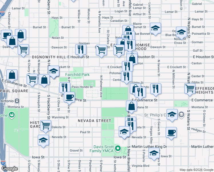 map of restaurants, bars, coffee shops, grocery stores, and more near 719 Paso Hondo in San Antonio