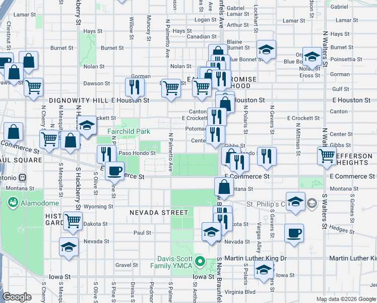 map of restaurants, bars, coffee shops, grocery stores, and more near 719 Paso Hondo in San Antonio