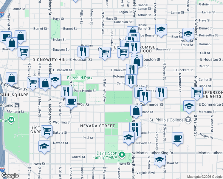 map of restaurants, bars, coffee shops, grocery stores, and more near 719 Paso Hondo in San Antonio