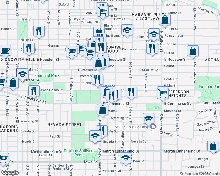 map of restaurants, bars, coffee shops, grocery stores, and more near 1032 Gibbs in San Antonio