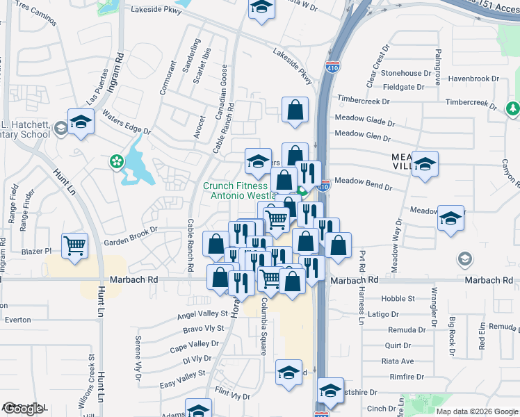 map of restaurants, bars, coffee shops, grocery stores, and more near 1503 Horal Dr in San Antonio