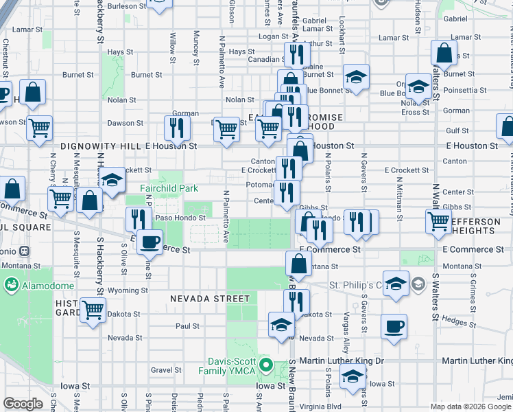 map of restaurants, bars, coffee shops, grocery stores, and more near 2022 Beaver Lane in San Antonio