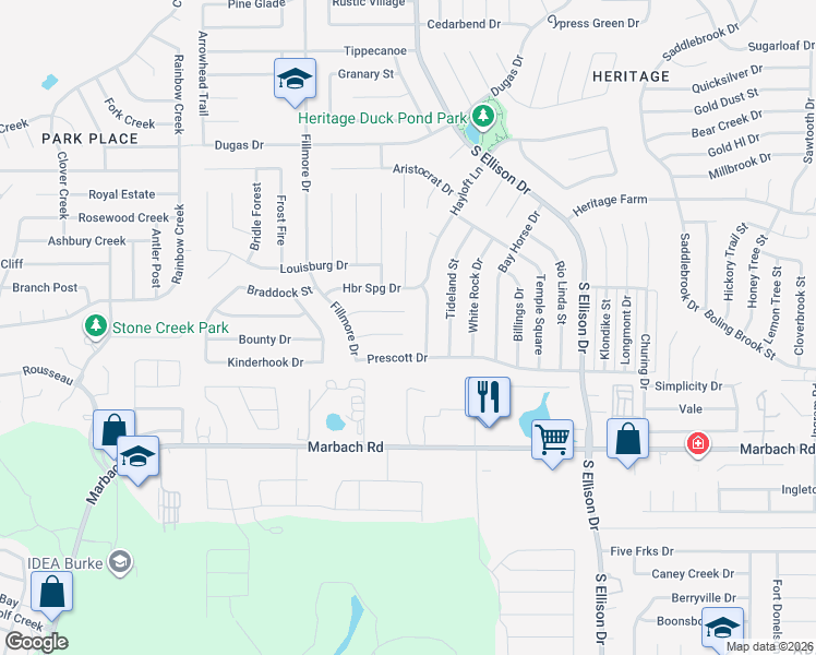 map of restaurants, bars, coffee shops, grocery stores, and more near 10302 Cone Hill Drive in San Antonio