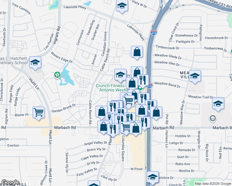 map of restaurants, bars, coffee shops, grocery stores, and more near 1210 Horal Drive in San Antonio