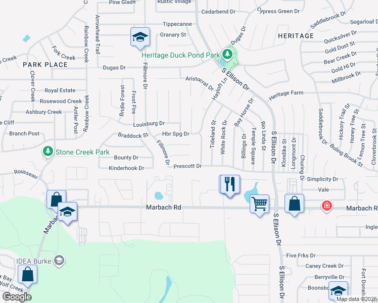 map of restaurants, bars, coffee shops, grocery stores, and more near 10307 Appomattox Street in San Antonio