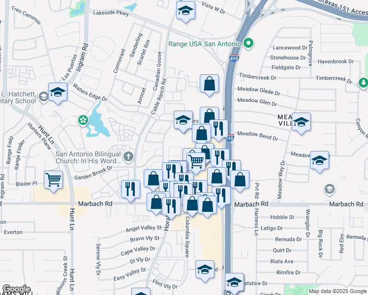 map of restaurants, bars, coffee shops, grocery stores, and more near 1210 Horal Drive in San Antonio