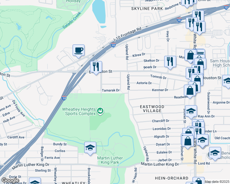 map of restaurants, bars, coffee shops, grocery stores, and more near 4134 Tamarak Drive in San Antonio