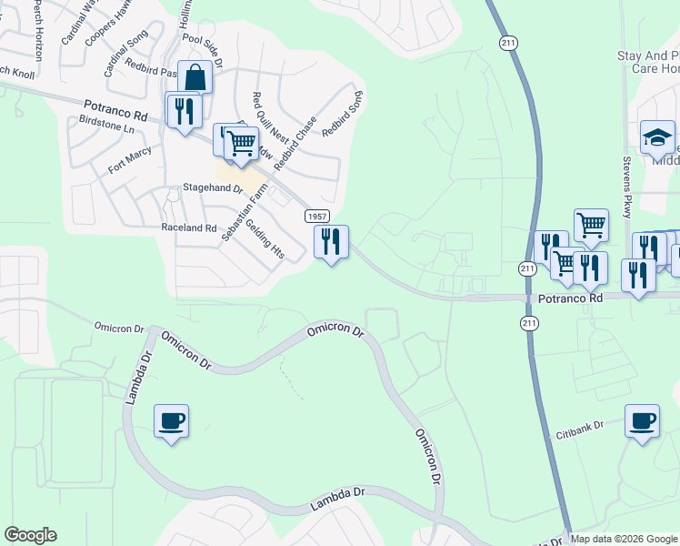 map of restaurants, bars, coffee shops, grocery stores, and more near 1022 Tempera Lane in San Antonio