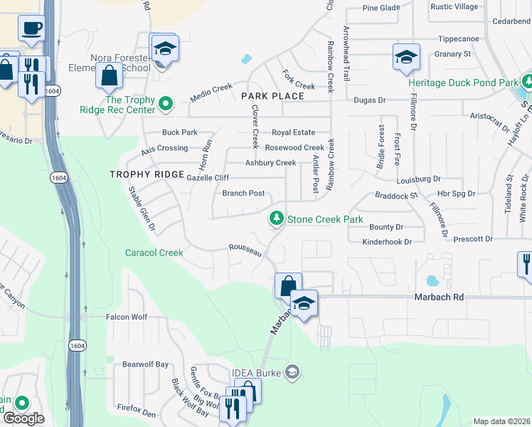 map of restaurants, bars, coffee shops, grocery stores, and more near 1010 Candlenut in San Antonio