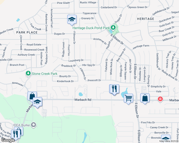 map of restaurants, bars, coffee shops, grocery stores, and more near 10326 Cone Hill Drive in San Antonio