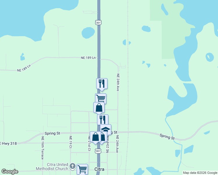 map of restaurants, bars, coffee shops, grocery stores, and more near 18741 U.S. 301 in Citra