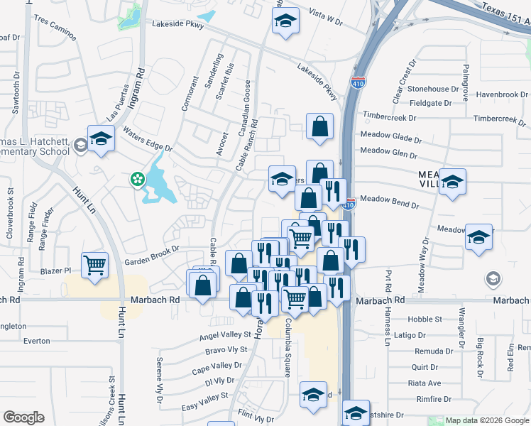 map of restaurants, bars, coffee shops, grocery stores, and more near 8602 Harvest Moon in San Antonio