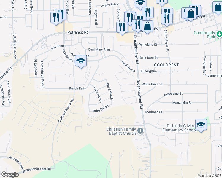 map of restaurants, bars, coffee shops, grocery stores, and more near 942 Bar Z Ranch in San Antonio