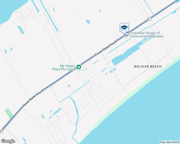 map of restaurants, bars, coffee shops, grocery stores, and more near 159 Ocean Tide Drive in Bolivar Peninsula