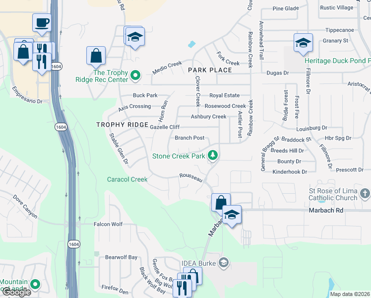 map of restaurants, bars, coffee shops, grocery stores, and more near 1011 Sitka Spruce in San Antonio