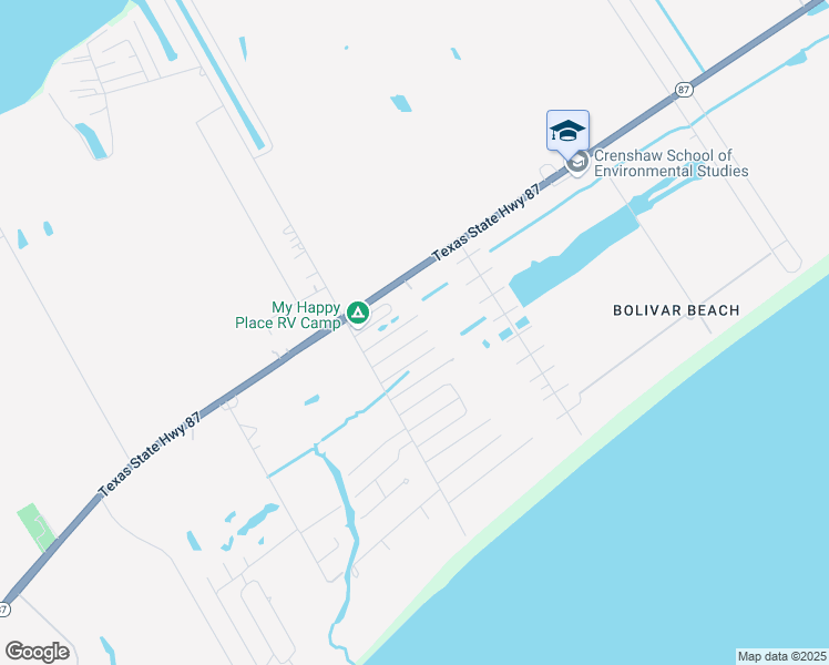map of restaurants, bars, coffee shops, grocery stores, and more near 159 Ocean Tide Drive in Bolivar Peninsula