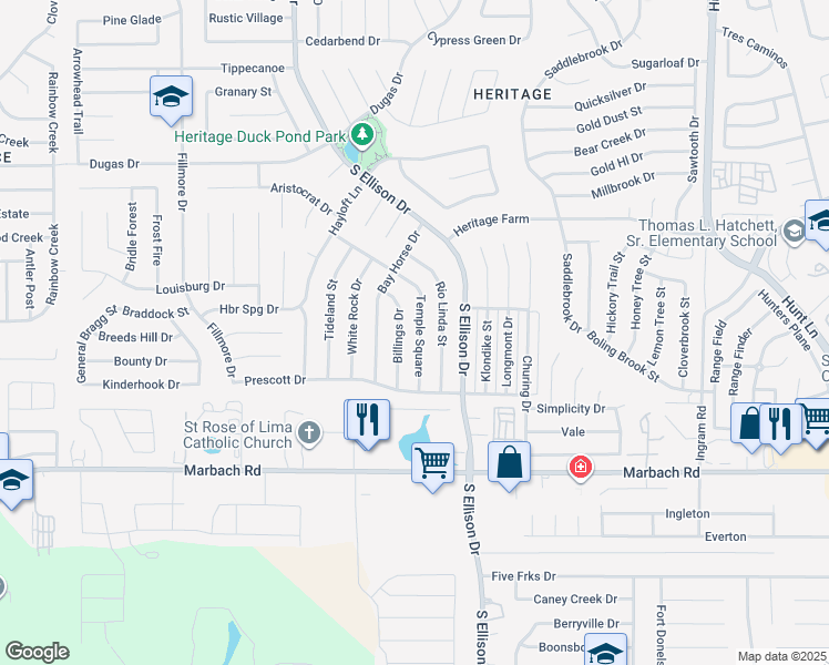 map of restaurants, bars, coffee shops, grocery stores, and more near 1231 Temple Square in San Antonio