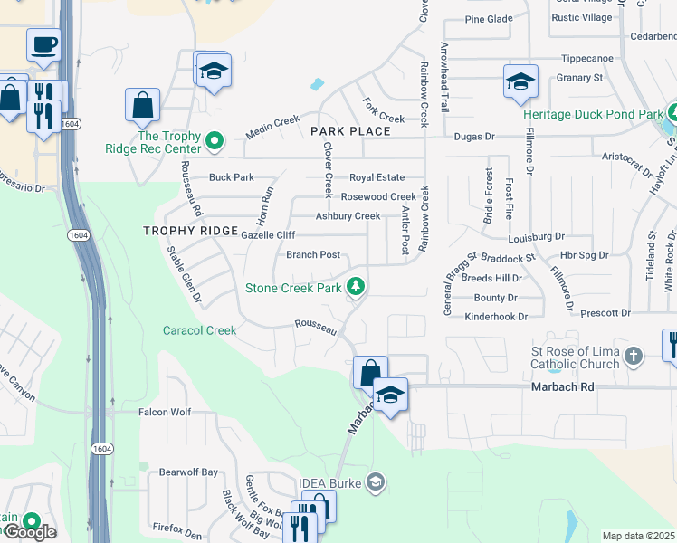 map of restaurants, bars, coffee shops, grocery stores, and more near 1010 Candlenut in San Antonio