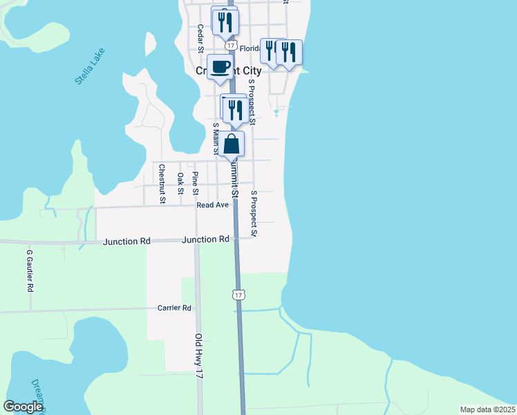 map of restaurants, bars, coffee shops, grocery stores, and more near 433 South Prospect Street in Crescent City