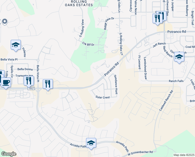 map of restaurants, bars, coffee shops, grocery stores, and more near 931 Potranco Road in San Antonio