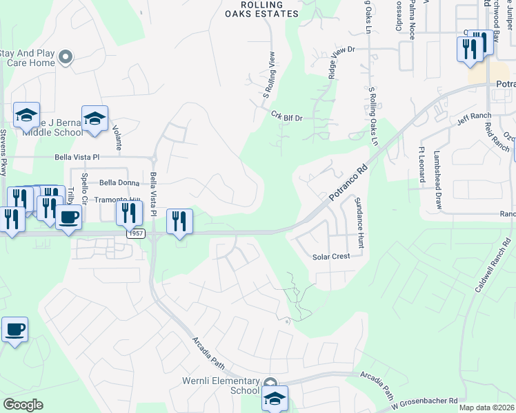 map of restaurants, bars, coffee shops, grocery stores, and more near 13539 Palatine Hill in San Antonio