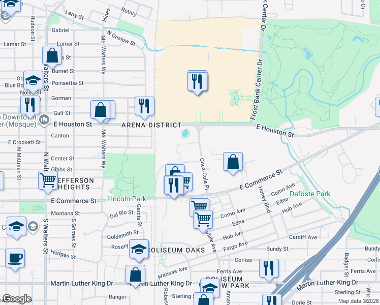 map of restaurants, bars, coffee shops, grocery stores, and more near 3040 East Houston Street in San Antonio