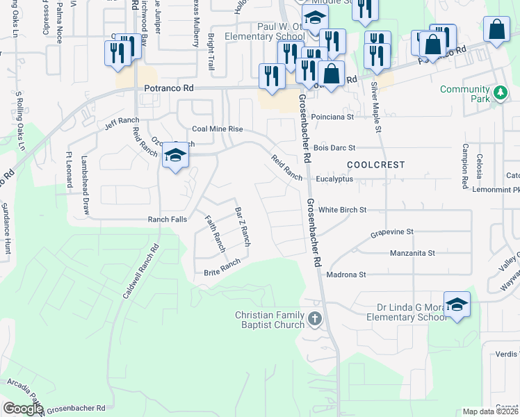map of restaurants, bars, coffee shops, grocery stores, and more near 942 Bar Z Ranch in San Antonio