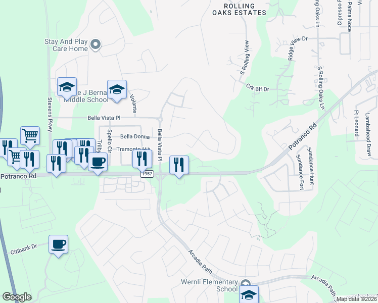 map of restaurants, bars, coffee shops, grocery stores, and more near 905 Bastione in San Antonio