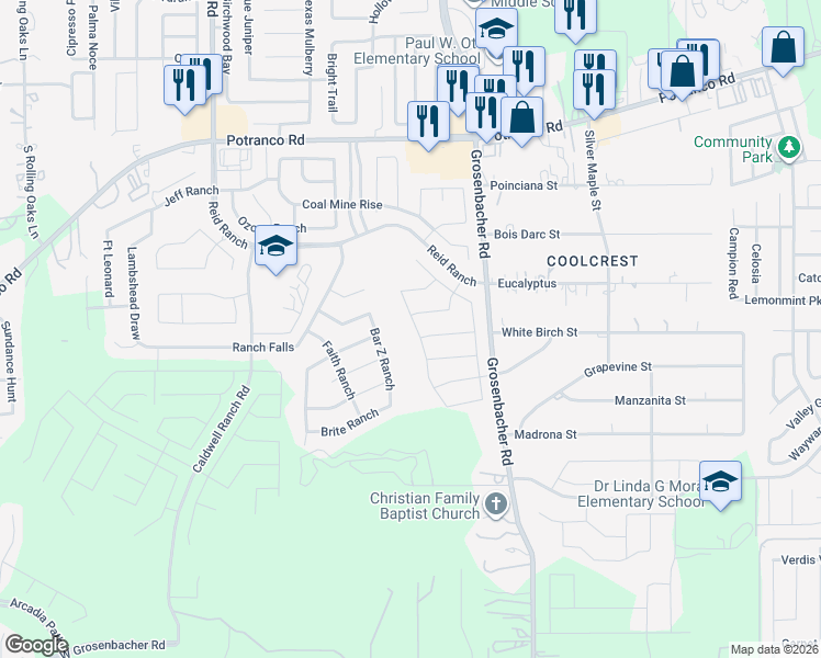 map of restaurants, bars, coffee shops, grocery stores, and more near 942 Bar Z Ranch in San Antonio