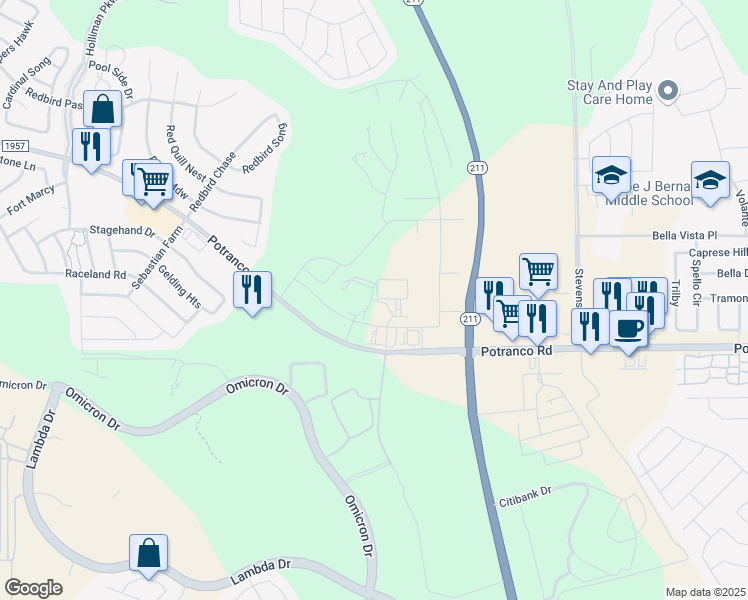map of restaurants, bars, coffee shops, grocery stores, and more near 14625 Potranco Road in San Antonio