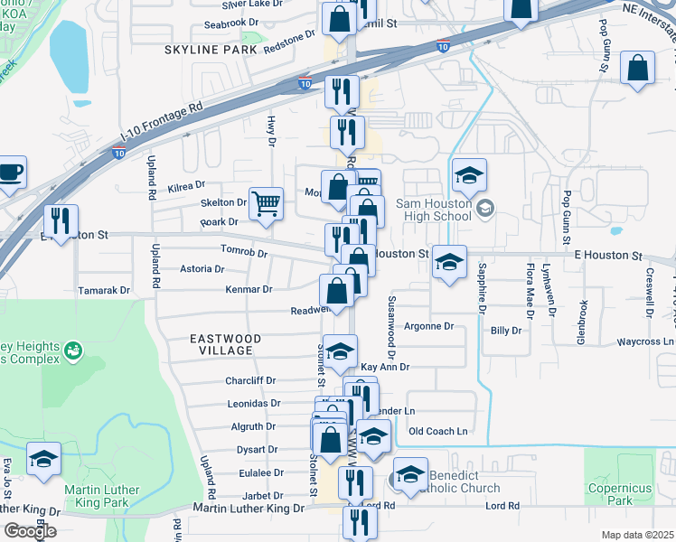 map of restaurants, bars, coffee shops, grocery stores, and more near in San Antonio