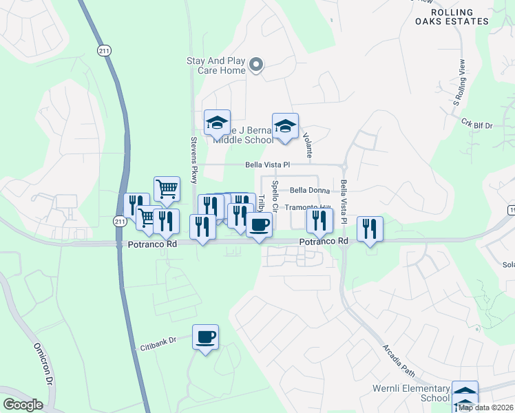 map of restaurants, bars, coffee shops, grocery stores, and more near 830 Trilby in San Antonio