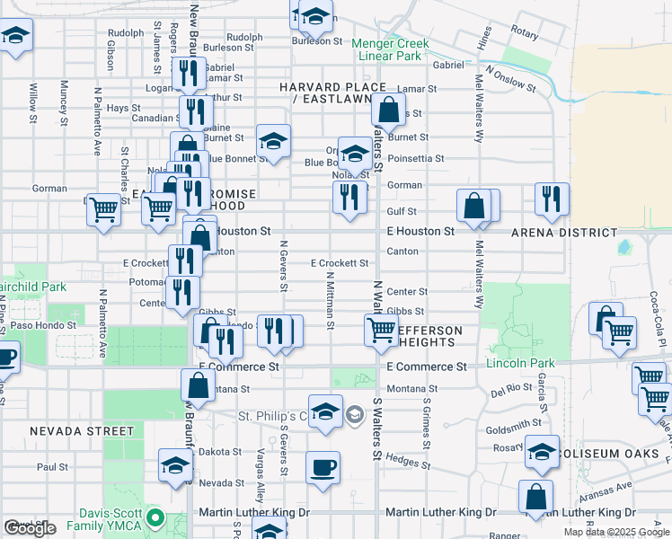 map of restaurants, bars, coffee shops, grocery stores, and more near 614 Canton in San Antonio