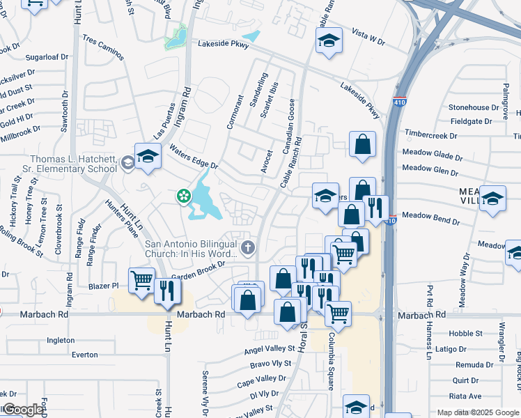 map of restaurants, bars, coffee shops, grocery stores, and more near 8726 Atwater Creek in San Antonio