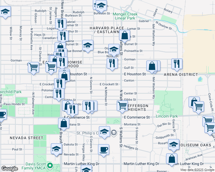 map of restaurants, bars, coffee shops, grocery stores, and more near 614 Canton in San Antonio
